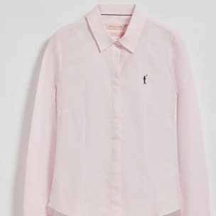 Camicia slim in popeline rosa con logo Rigby Go ricamato