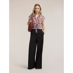 Motivi - Pantaloni palazzo in popeline di cotone - Nero