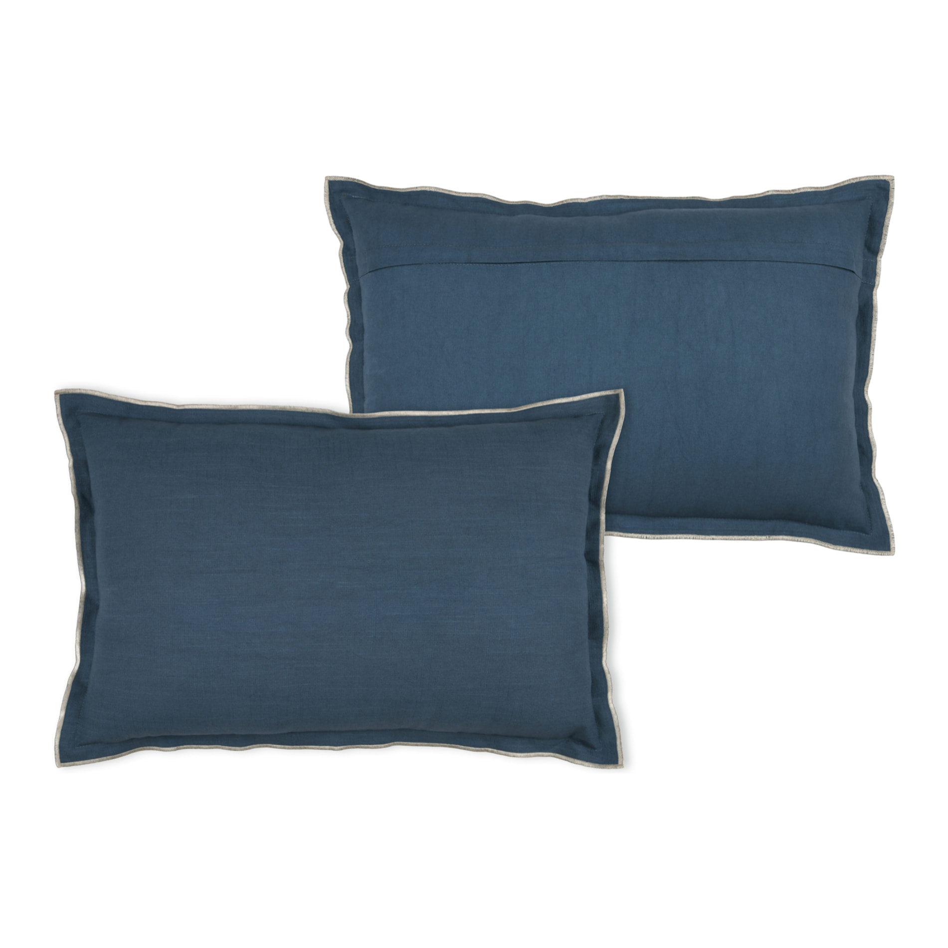 Coussin coton volant plat feston noir - Bleu