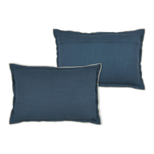 Coussin coton volant plat feston noir - Bleu