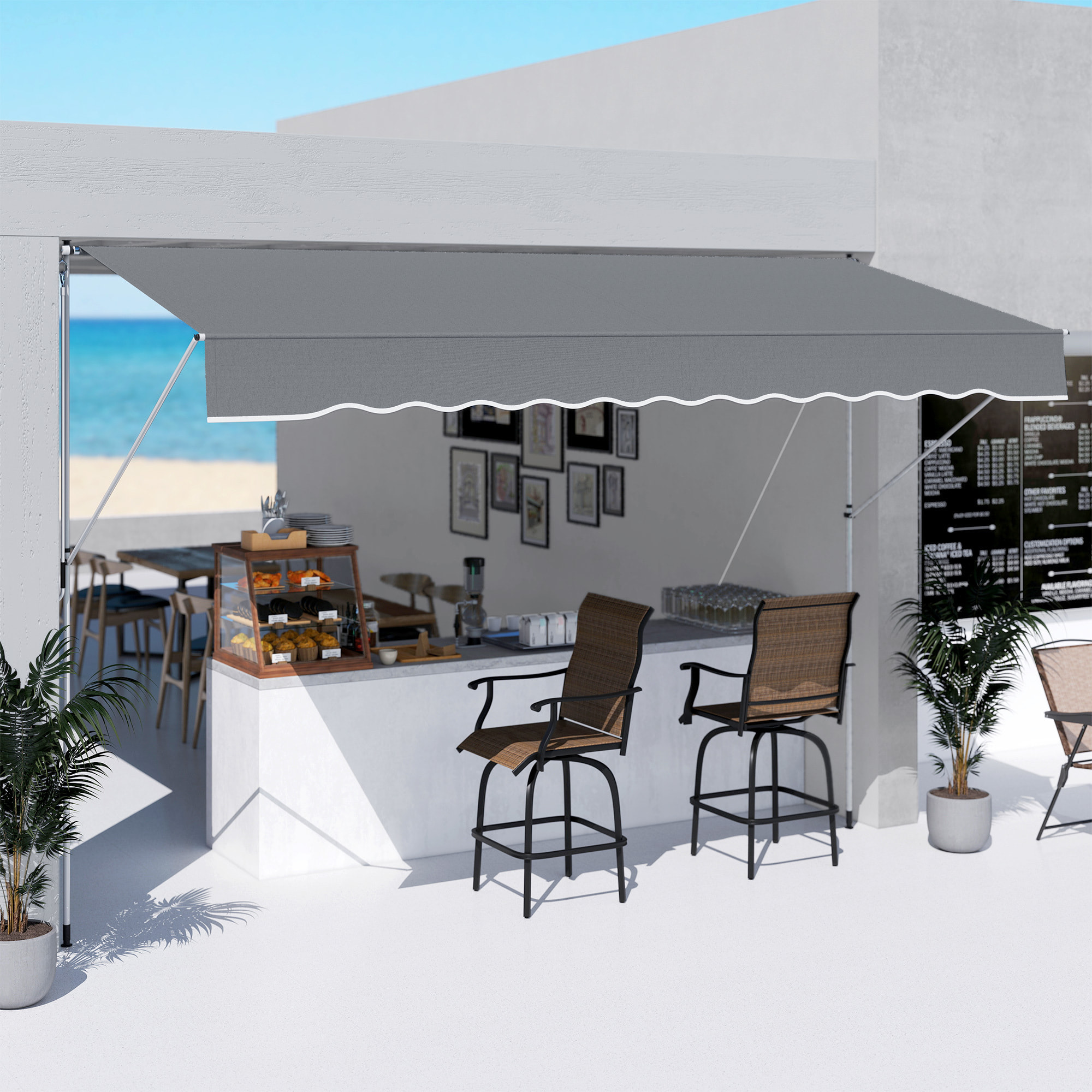Toldo Manual Retráctil 4x1,2 m, Toldo Exterior Terraza Enrollable, Altura Ajustable 170-280 cm, con Manivela, Anti-UV e Impermeable, Sin Taladro, para Balcón, Jardín, Gris Oscuro