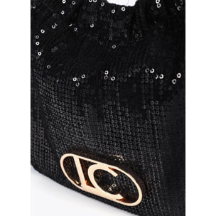 Borsetta in tessuto di paillettes con manico circolare
