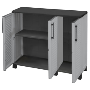 Armario de mediana altura en polipropileno, material reciclable y ecológico sostenible, está equipado con bisagras de acero, estantes ajustables y los