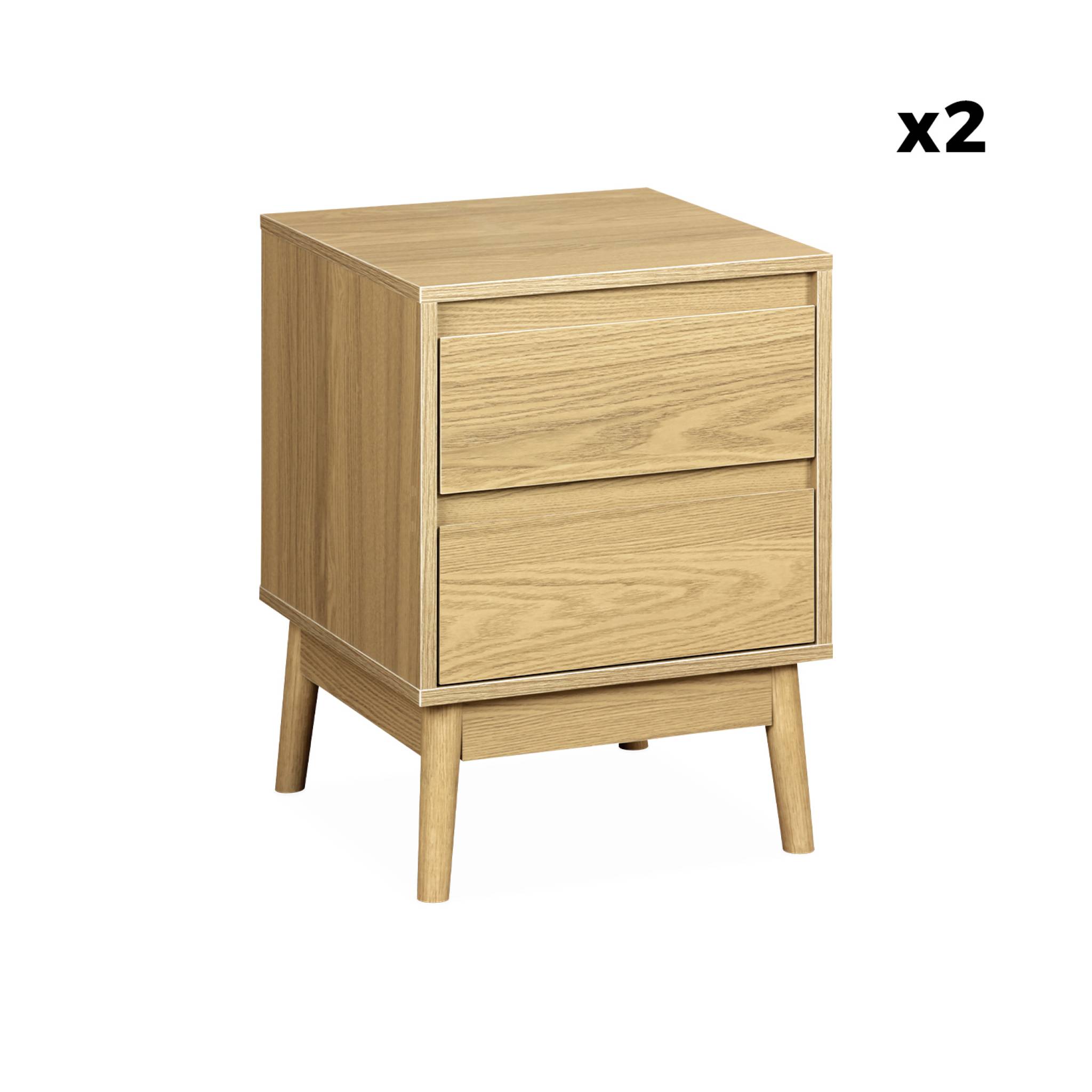 Lot de 2 tables de chevet décor bois. deux tiroirs