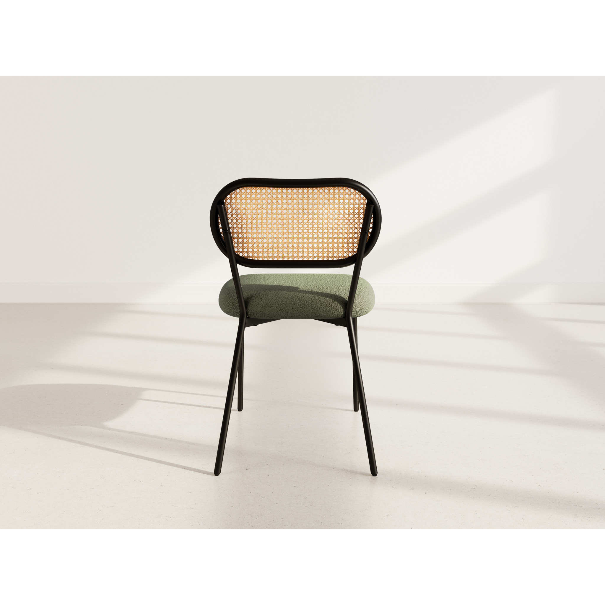 Luciano - lot de 2 chaises cannage - dossier arrondi - en tissu bouclette - Vert Kaki