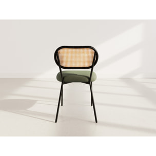 Luciano - lot de 2 chaises cannage - dossier arrondi - en tissu bouclette - Vert Kaki
