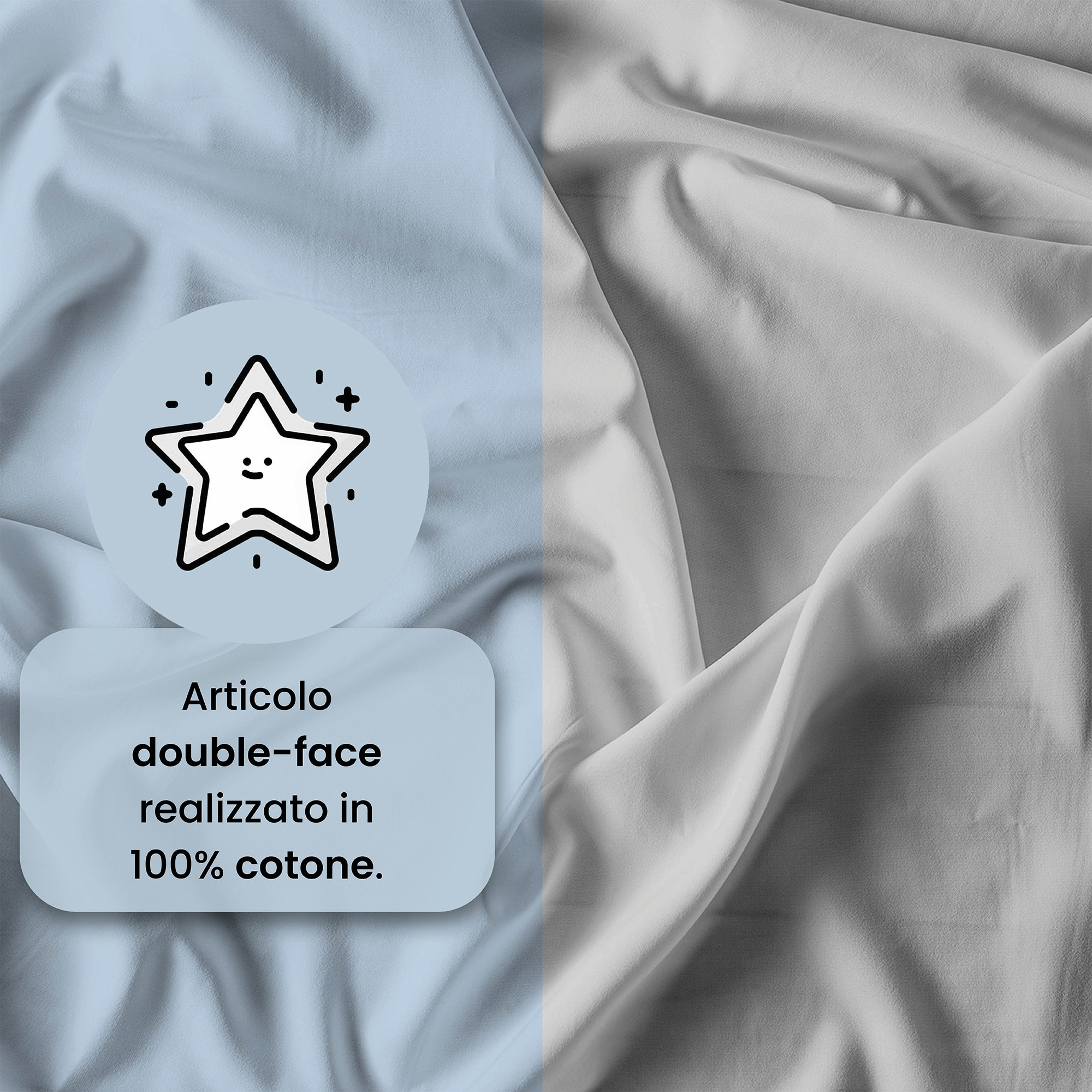 PARURE COPRIPIUMINO NATURAL COLOR, 100% Cotone, Made in Italy - AZZURRO/GRIGIO CHIARO