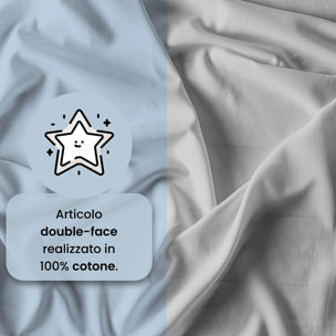 PARURE COPRIPIUMINO NATURAL COLOR, 100% Cotone, Made in Italy - AZZURRO/GRIGIO CHIARO