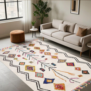 Tapis Mevo crème et multicolore motif traditionnel berbère