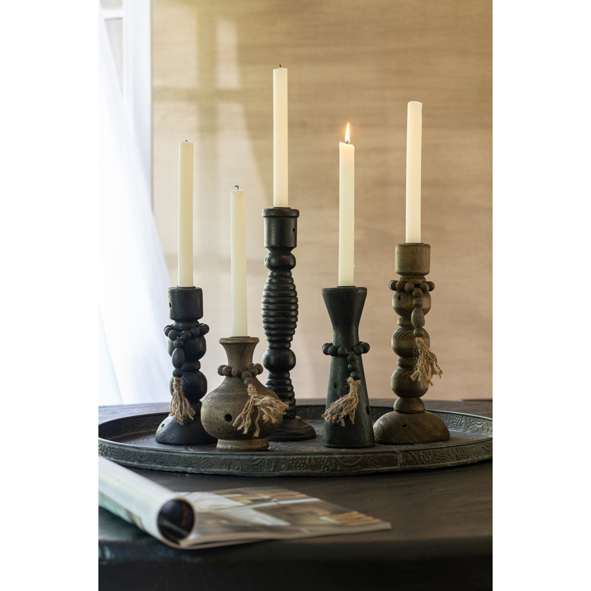 J-Line bougeoir Flin - fer - noir/brun - 2 pcs