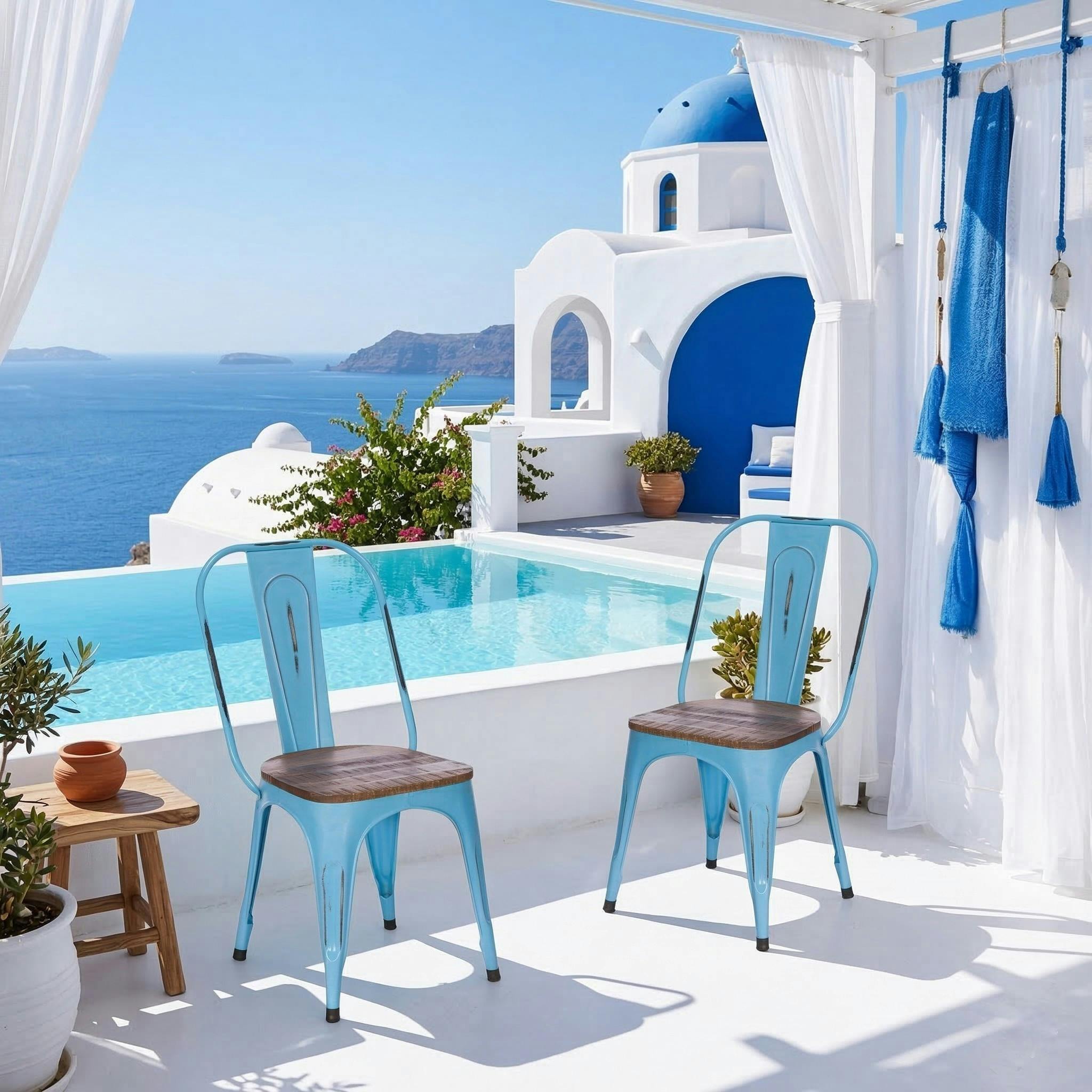 Chaise métal bleu style industriel (lot de 2) LEEDS