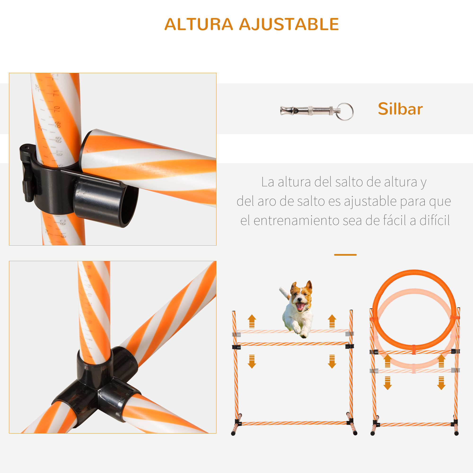 Set de Entrenamiento de Agilidad para Perros de 4 Piezas Juego de Agilidad para Perros con Piquetes para Slalom Zona de Reposo Valla y Anillo de Salto Naranja