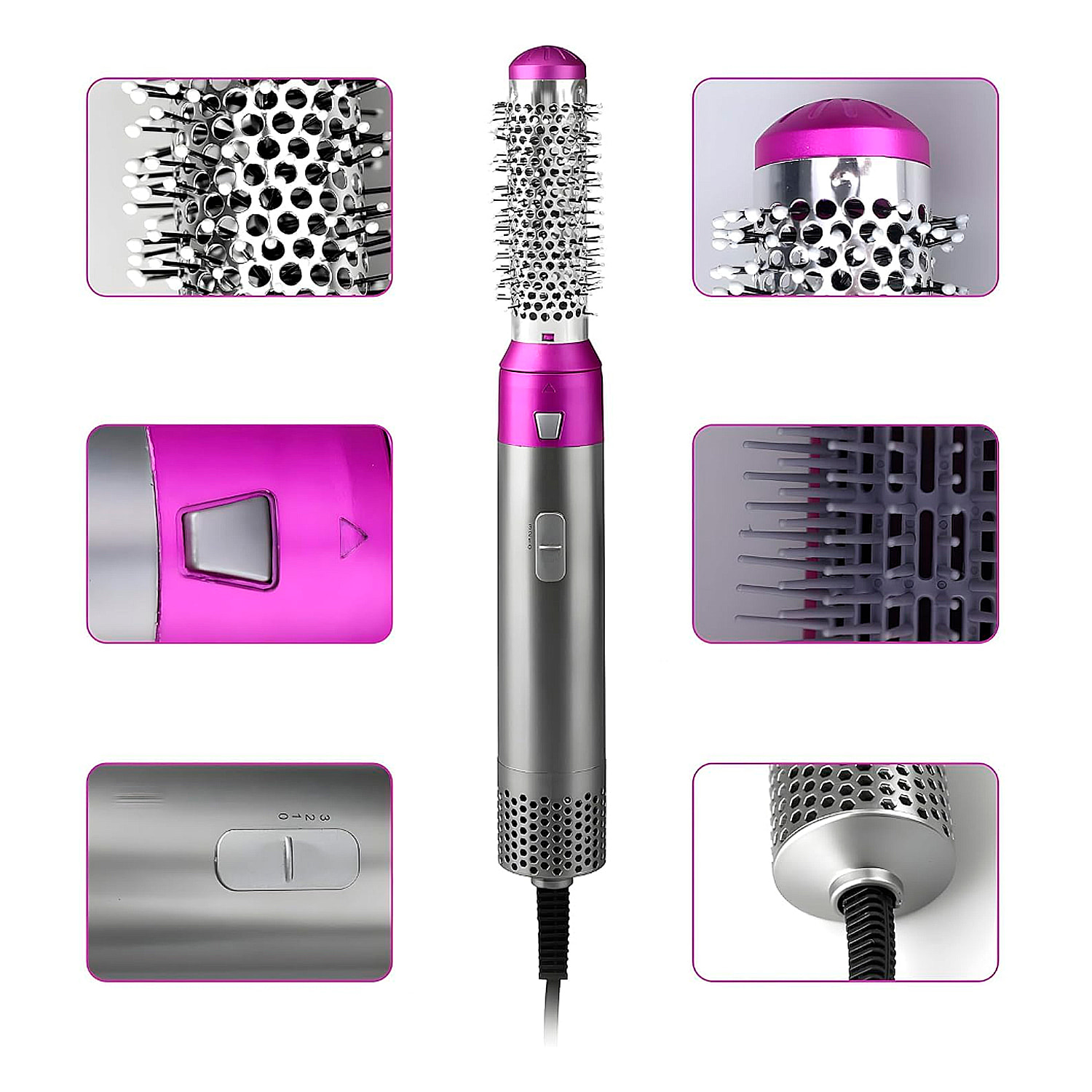 Cepillo de aire caliente 5 en 1, con temperatura ajustable y 5 boquillas.