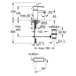 GROHE Mitigeur monocommande Lavabo Taille S Wave Cosmopolitan Chromé 23231000