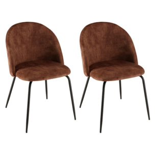 TOM - Lot de 2 chaises velours acajou dossier arrondi pieds acier noir