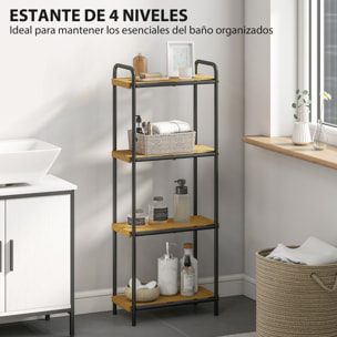 Estantería de Baño de Bambú de 4 Niveles Estantería de Almacenaje con 4 Baldas Abiertas Diseño de Lamas y Estructura de Acero para Cocina Baño Salón 41,5x21,5x106 cm Natural y Negro
