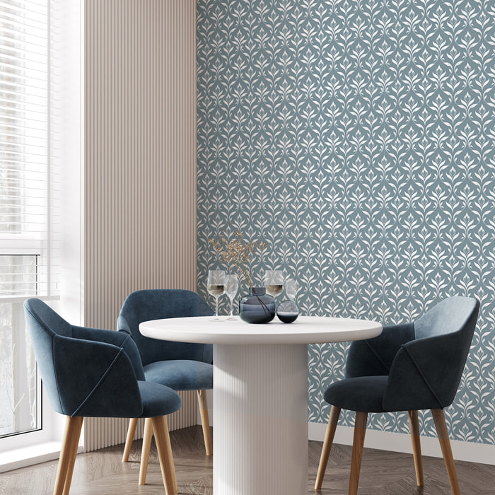 Papier peint intissé pré-encollé - SCANDINAVE BAROQUE FLORAL BLEU GRIS - 1 rouleau