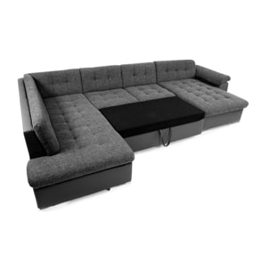 Chuck - canapé panoramique d'angle gauche XXL - convertible avec coffre - 7 places - Noir / Gris