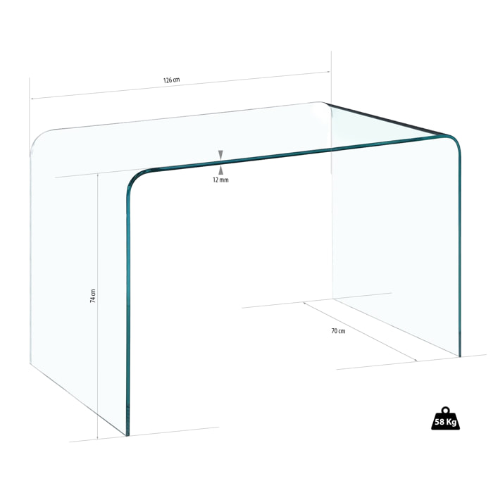 Scrivania Scrittoio da Ufficio in Vetro Curvato - Luxury Z-02 - (126 x 74 x 70 cm) Design curvo e moderno