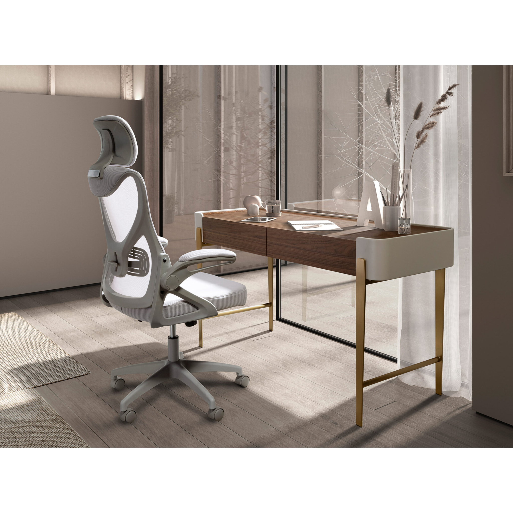 Silla Angel Cerdá oficina giratoria con asiento y respaldo tapizado en tela gris 63x62x119cm