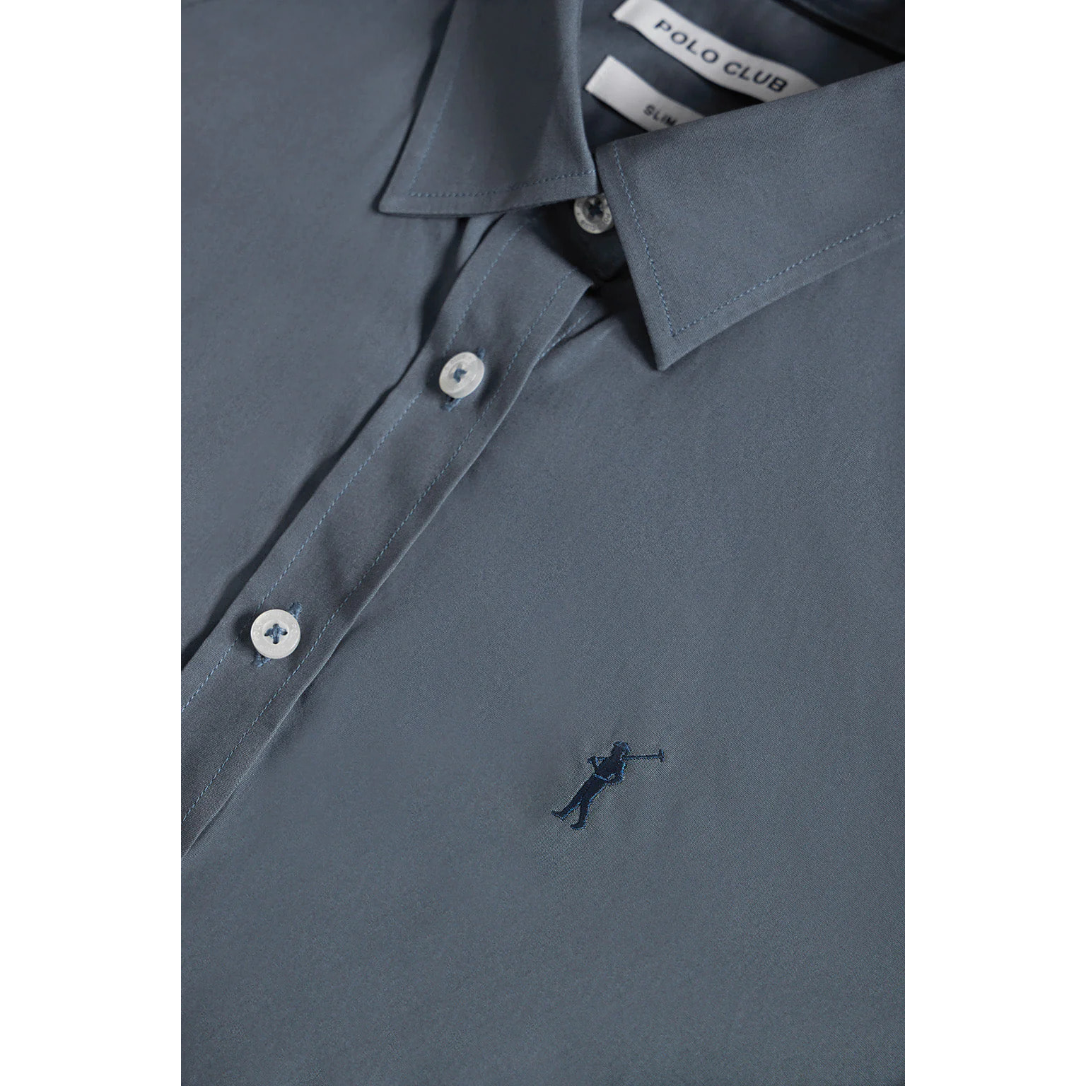 Camicia in popeline Slim Fit blu denim con ricamo Rigby Go