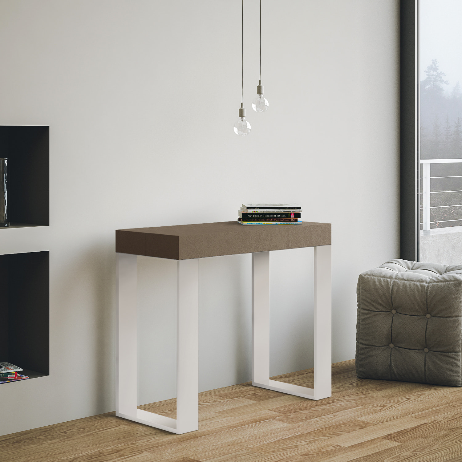 Consolle allungabile 90x40/196 cm Tecno Small Tortora telaio Bianco