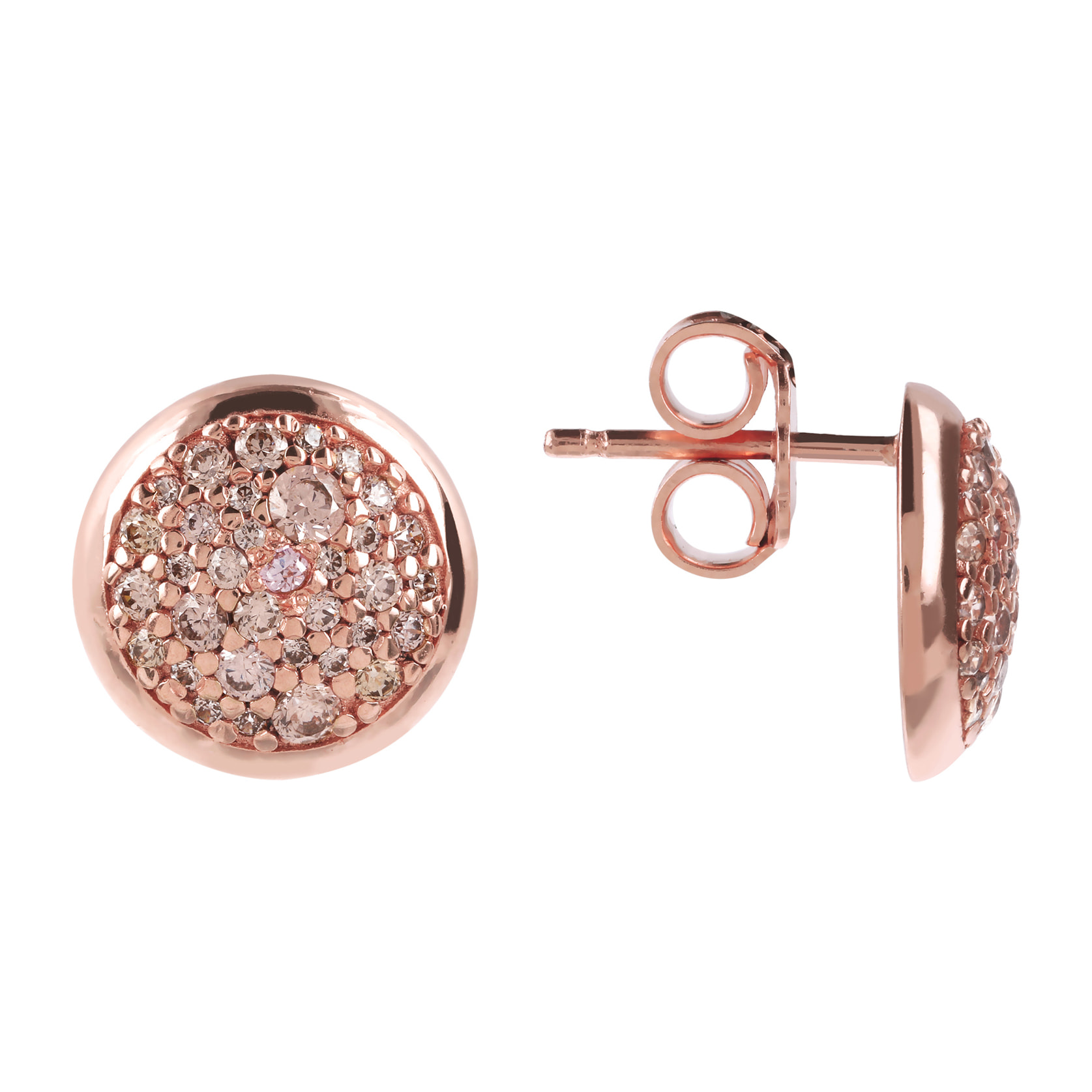 Orecchini a Bottone con Pavé in Cubic Zirconia Rosa Placcati Oro Rosa 18kt