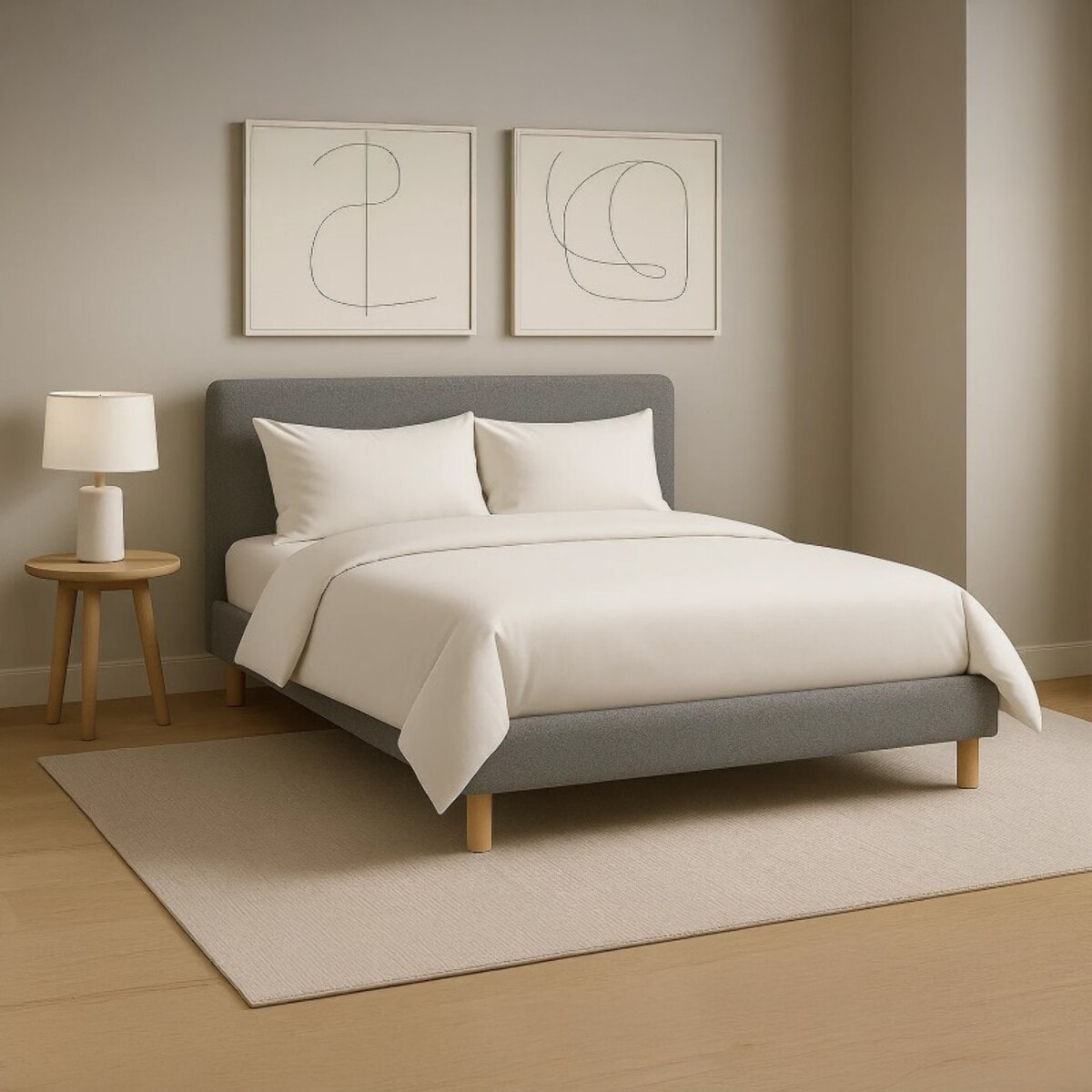 Lit Colisée avec tête de lit| Robuste et confortable | Montage simple rapide | Bouclette | Gris clair