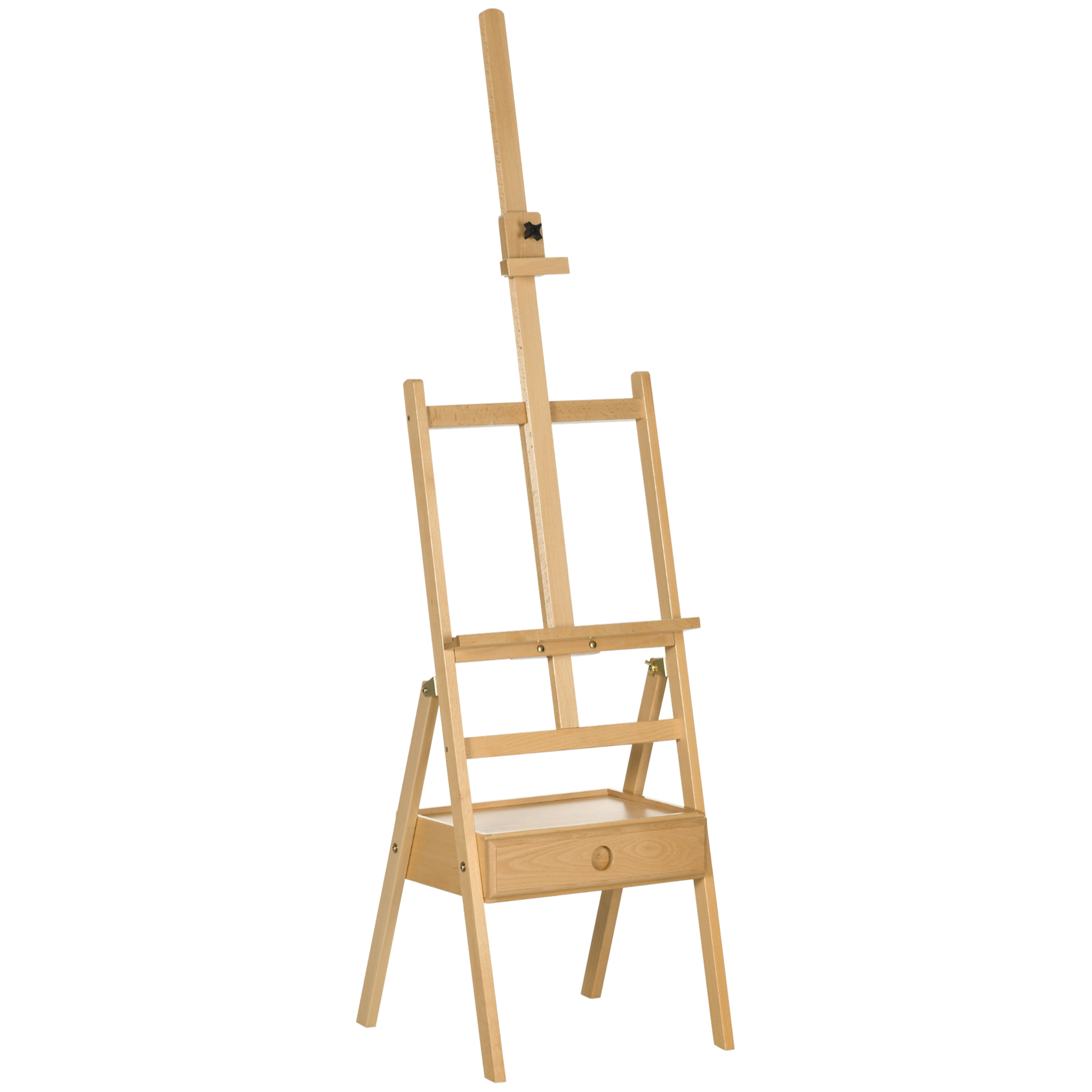 Caballete de Pintura Sostiene Lienzos hasta 92 cm Caballete de Madera con Cajón y Altura Ajustable Caballete de Estudio con Marco en H 43,5x43x150-190 cm Natural