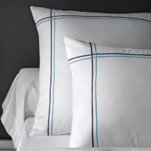 Housse de couette satin de coton jeu d'unis blanc Palais chic navy