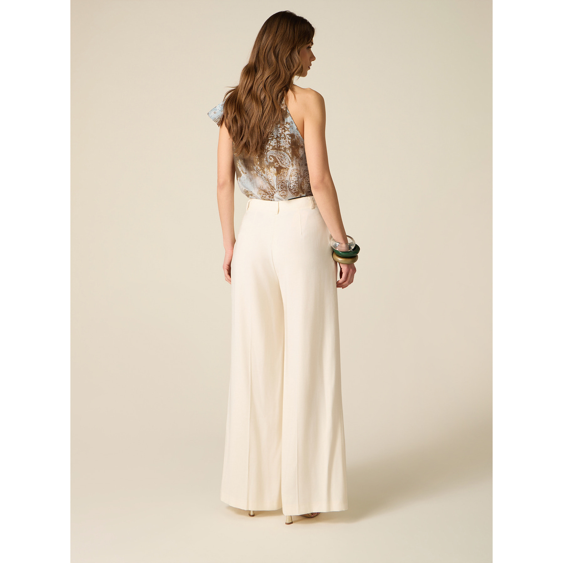 Oltre - Pantaloni palazzo misto viscosa - Bianco