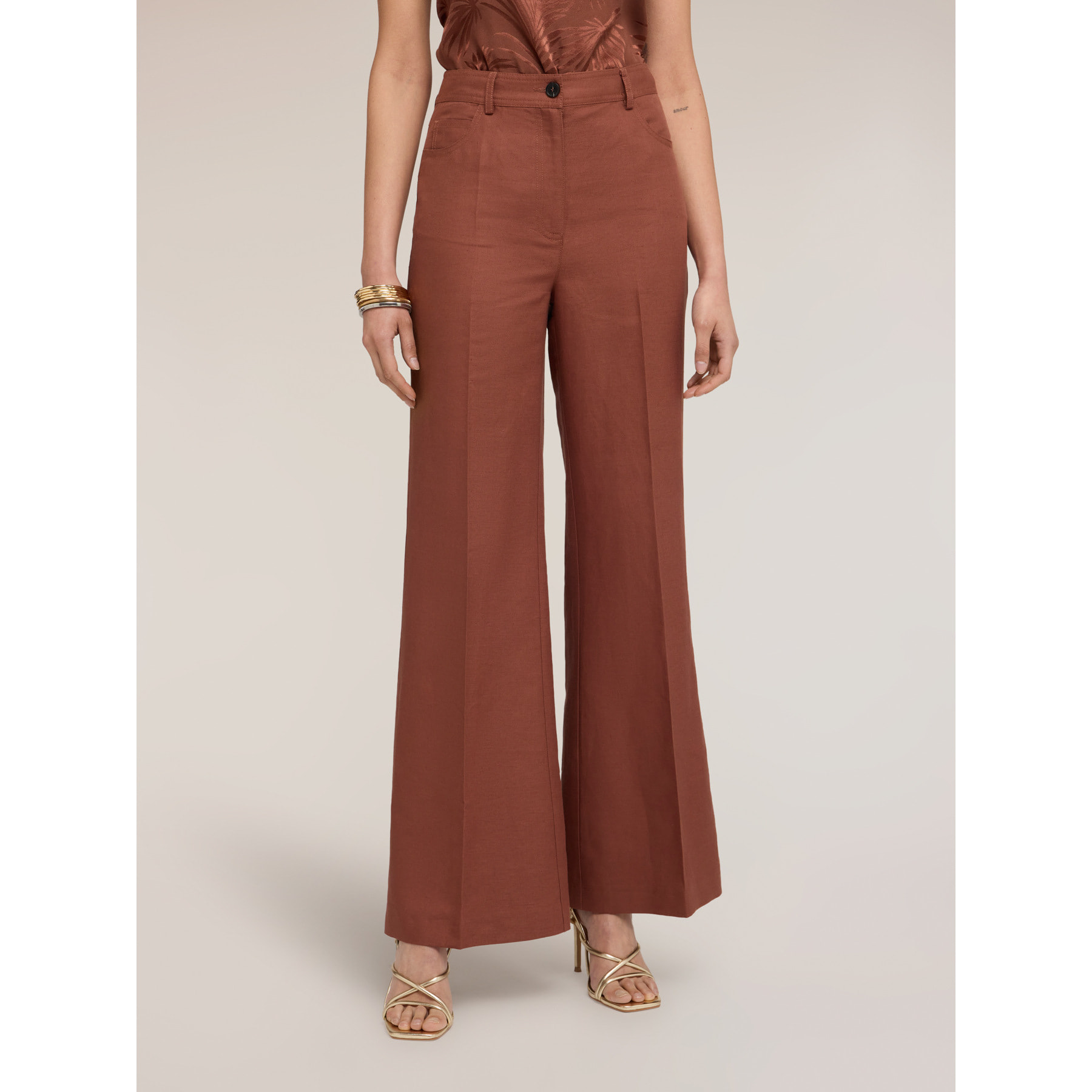 Motivi - Pantalones flare de mezcla de lino - Marrón