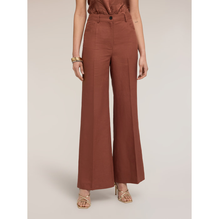 Motivi - Pantalones flare de mezcla de lino - Marrón