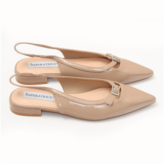 Ballerine slingback in simil pelle verniciata con fibbiatta strass
