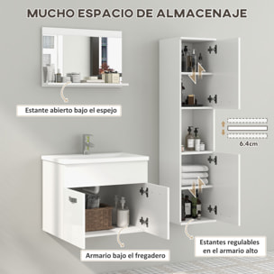 Muebles de Baño con Lavabo y Espejo Columna de Baño Conjunto de Muebles de Baño de Pared de 3 Piezas Estilo Moderno Blanco