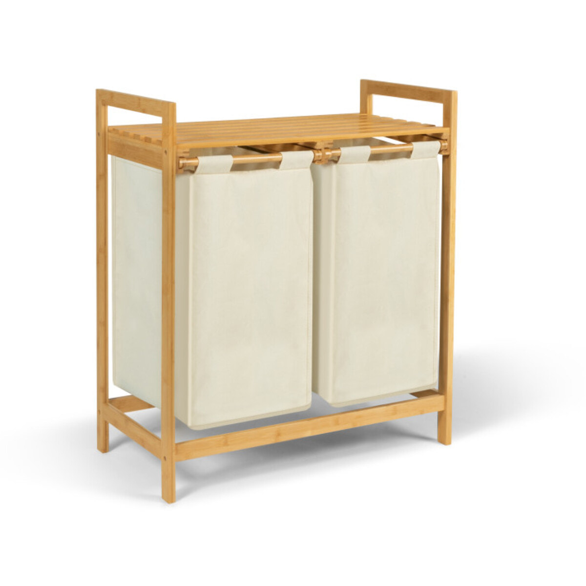 Panier à linge Maya 2 compartiments en bambou beige