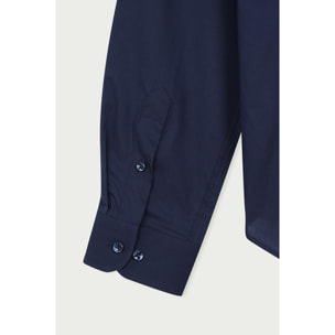 Camicia Uomo Coreano Slim Popeline Stretch Unito Blu