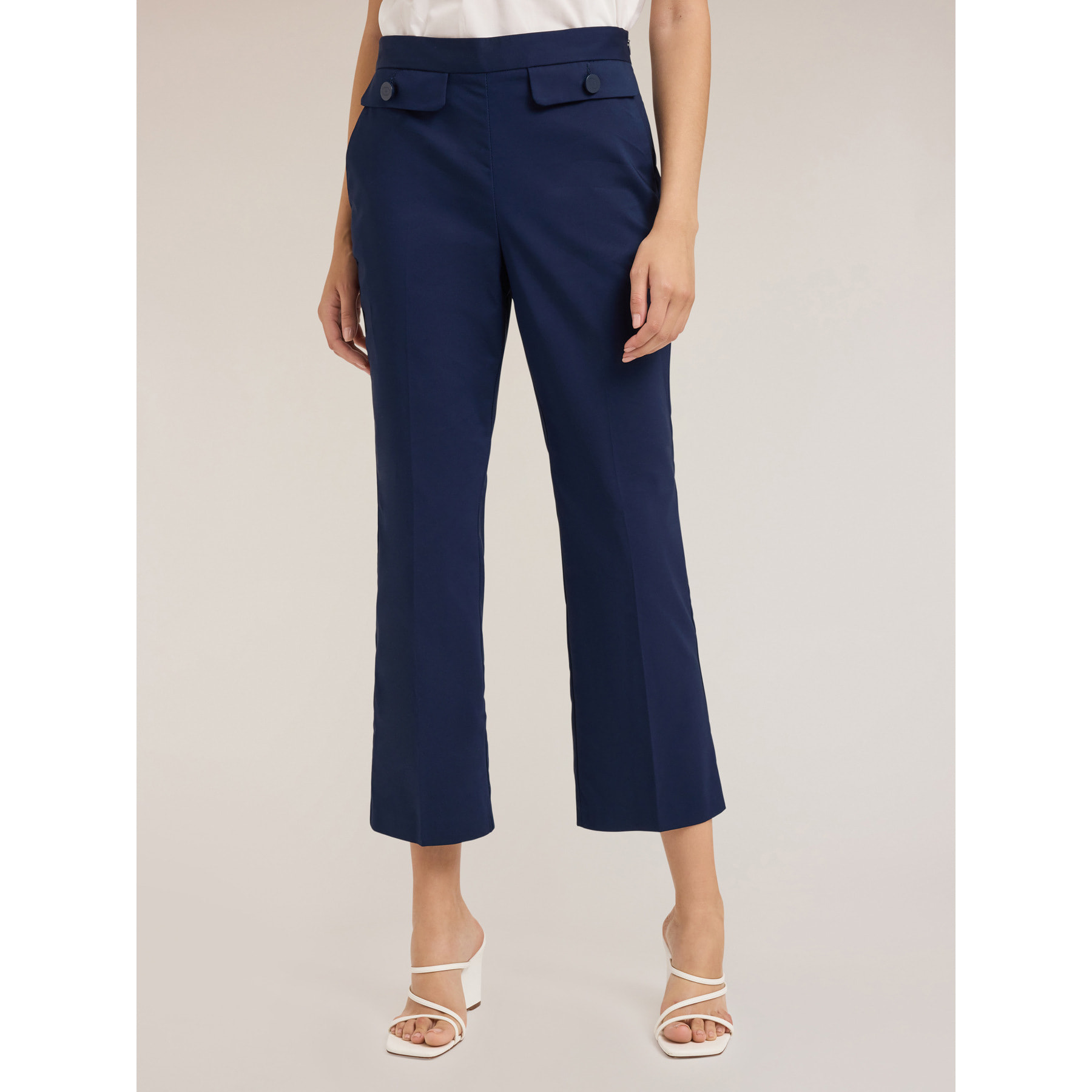 Motivi - Pantaloni kick flare in cotone tecnico - Blu