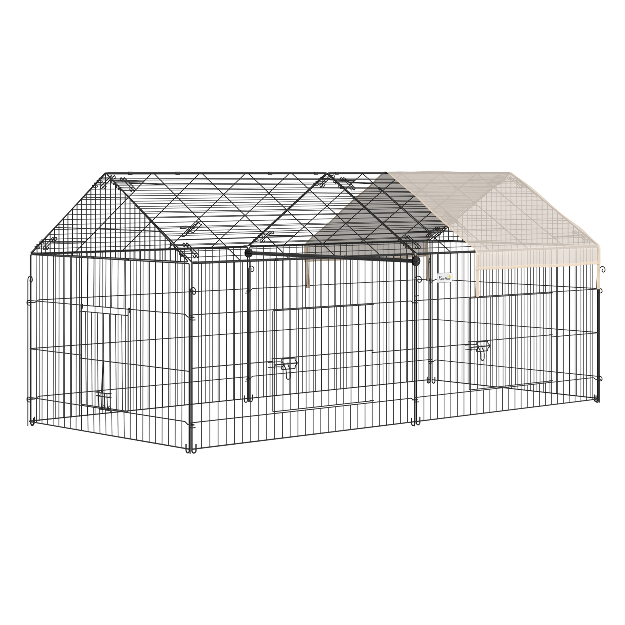 Parc enclos métal époxy cage extérieure dim. 2,20L x 1,03l x 1,03H m 3 portes et trappe surface abrité PE beige