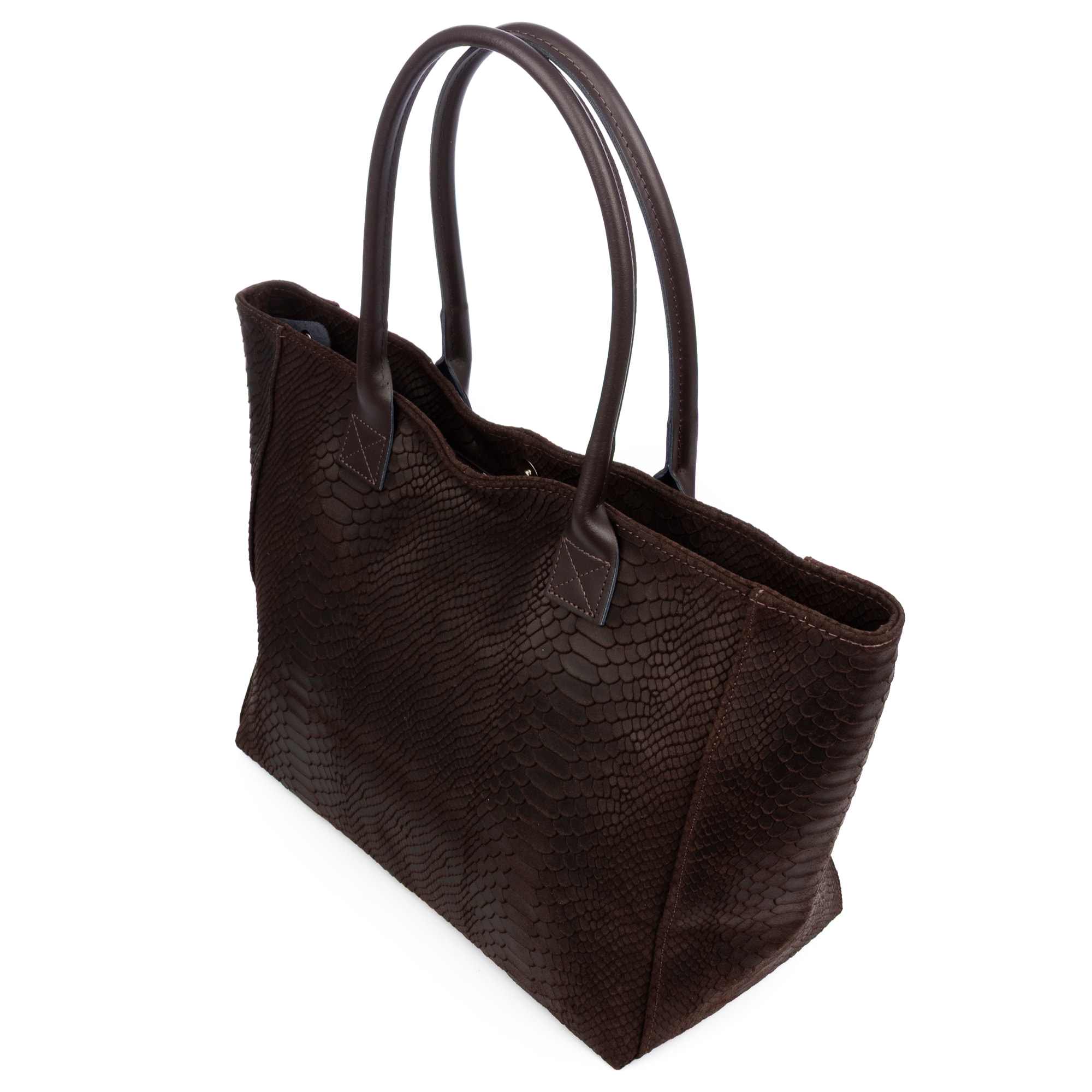 Avola borsa a spalla donna. Pelle autentica scamosciata con stampa serpente.