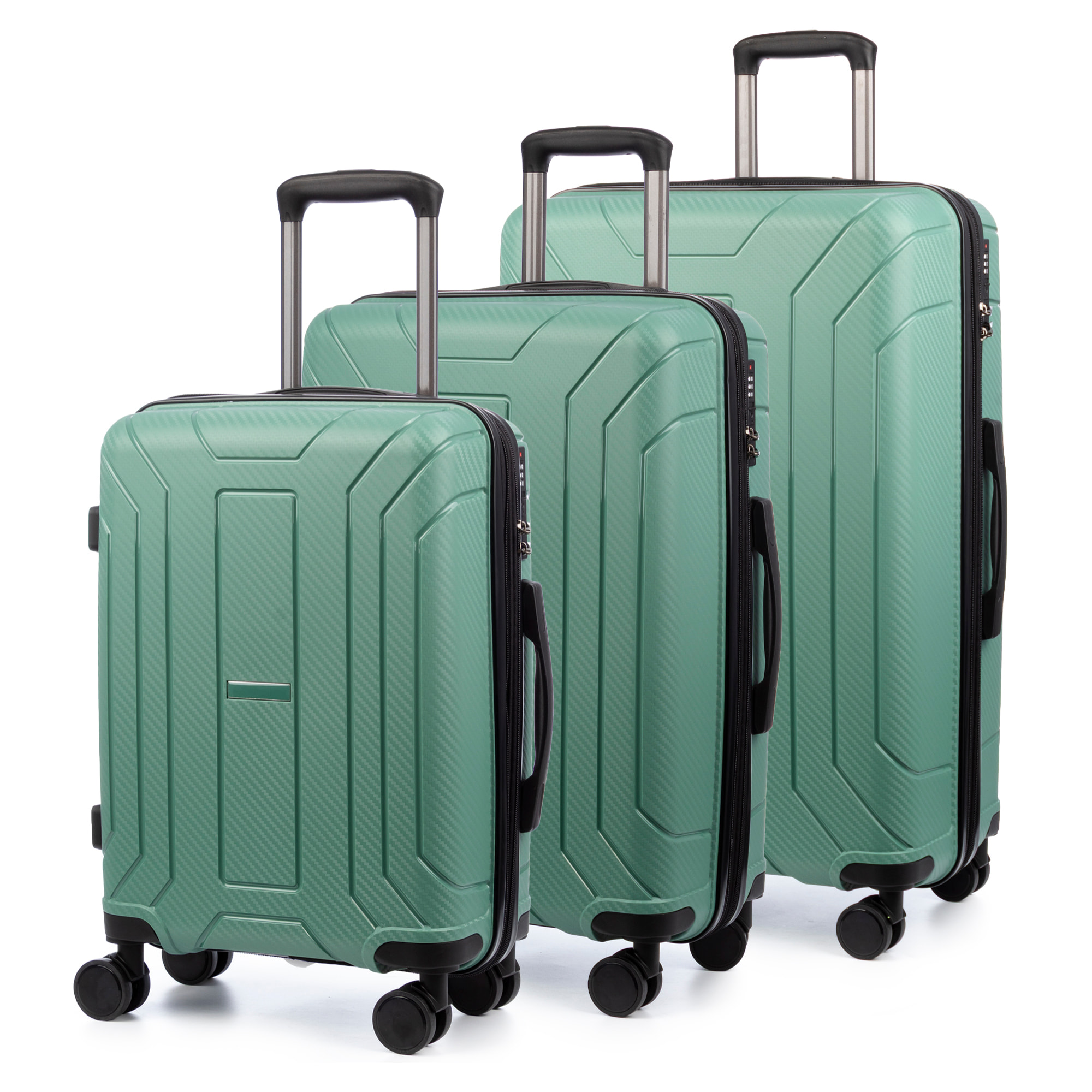 Juego de 3 maletas trolley expandibles de PP resistente a la rotura. Cerradura TSA numérica, 4 ruedas dobles giratorias 360°.