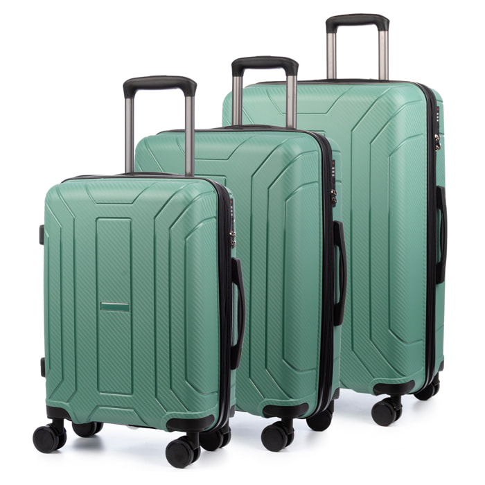 Juego de 3 maletas trolley expandibles de PP resistente a la rotura. Cerradura TSA numérica, 4 ruedas dobles giratorias 360°.