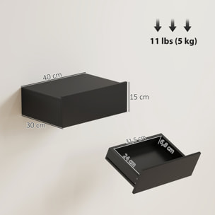 Set de 2 Mesillas de Noche de Pared, Mesitas de Noche Flotantes con 1 Cajón, Mesas Auxiliares para Dormitorio, Habitación Hogar, Diseño Sencillo, 40x30x15 cm, Negro