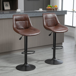 Lot de 2 tabourets de bar Vintage réglable pivotant avec repose-pied revêtement synthétique marron effet vieilli