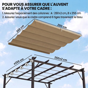 Toile de rechange pour pergola rétractable 3 x 3 m polyester haute densité 180 g/m² imperméabilisé café glacé