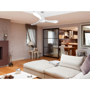 Ventilateur de plafond Wifi Moteur à courant continu Télécommande Adaptateur 2/3 Lames Hypersilence Mémoire Shopify Vendible (AUTOMATIQUE) 40   W Blanc