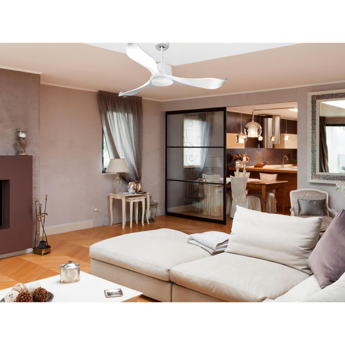 Ventilateur de plafond Wifi Moteur à courant continu Télécommande Adaptateur 2/3 Lames Hypersilence Mémoire Shopify Vendible (AUTOMATIQUE) 40   W Blanc