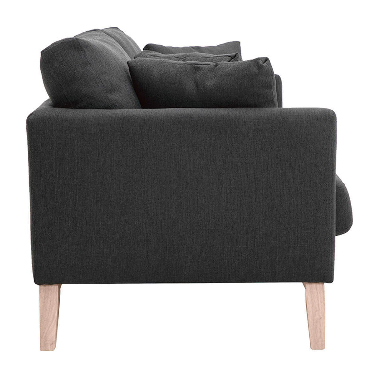 Canapé scandinave déhoussable 3 places en tissu gris foncé et bois clair OSLO