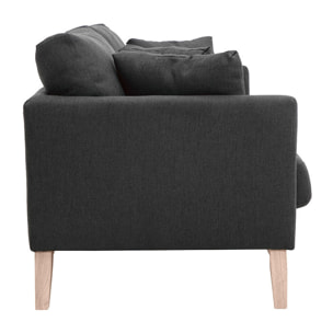 Canapé scandinave déhoussable 3 places en tissu gris foncé et bois clair OSLO