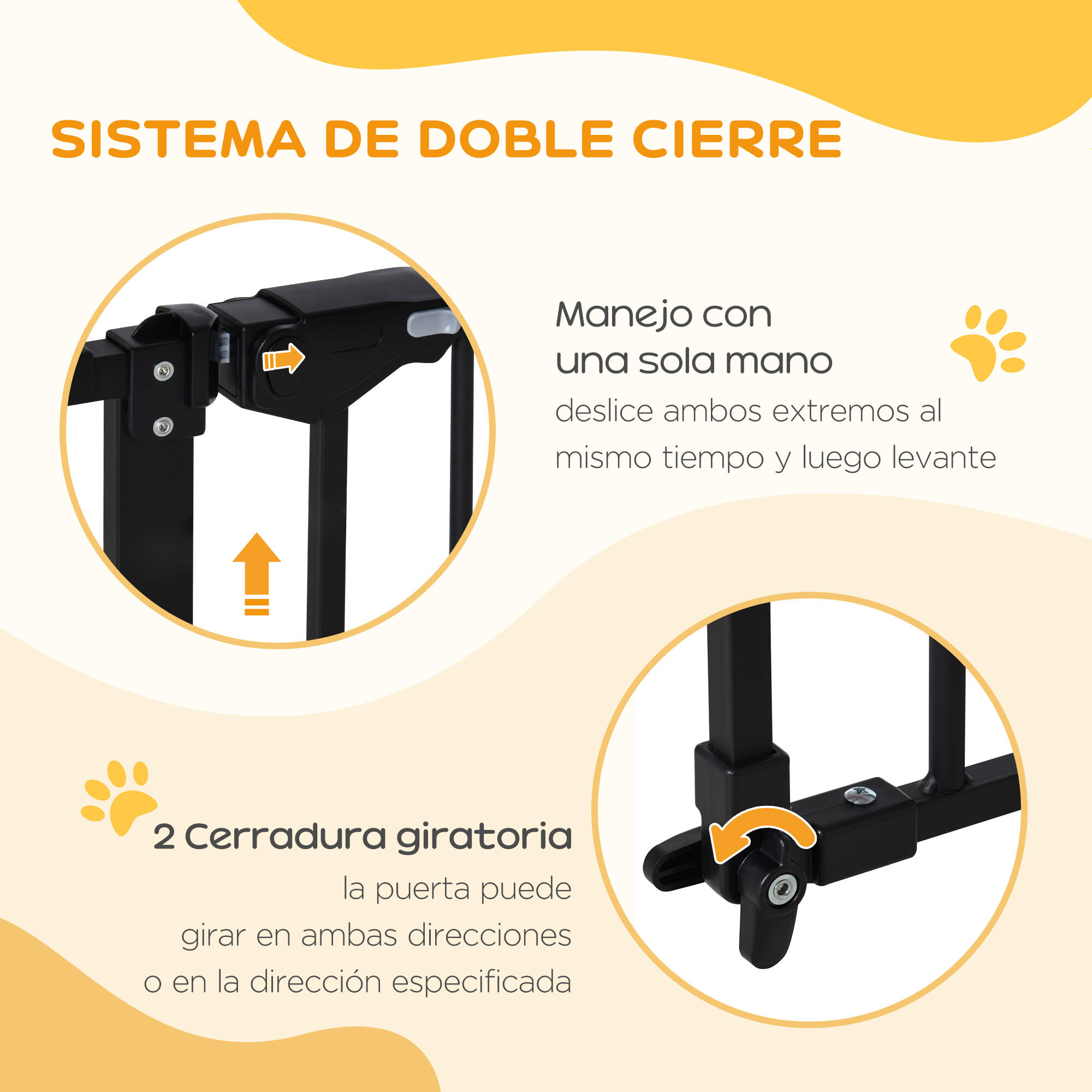 Barrera de Seguridad Extensible para Puertas y Escaleras Barrera para Perros con Cierre Automático y Sistema de Doble Bloqueo Metal 74-147,5x76,2 cm Negro